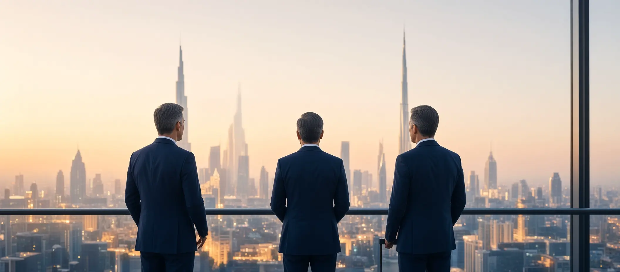 Equipo inmobiliario observando la ciudad